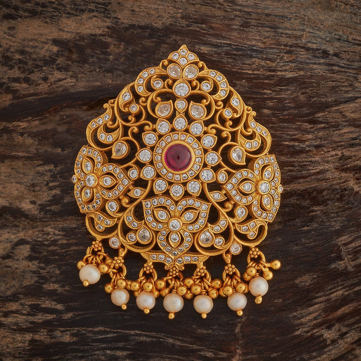 Pure 92.5 silver Flower Motif Temple Pendant CZ Stones And Dangling Beads And Pearl