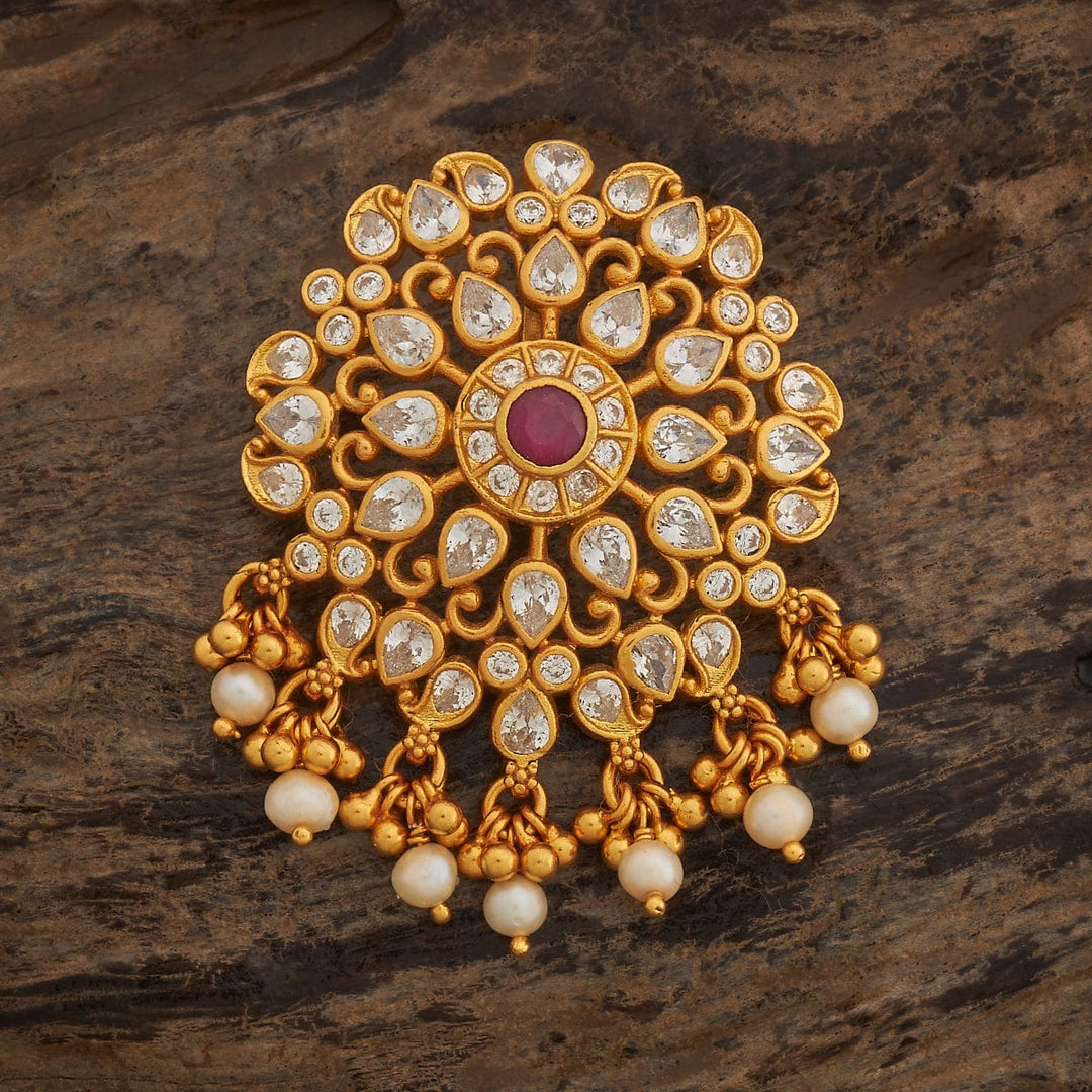 Pure 92.5 silver Gold Plated Flower Motif Circle Design Silver Temple Pendant