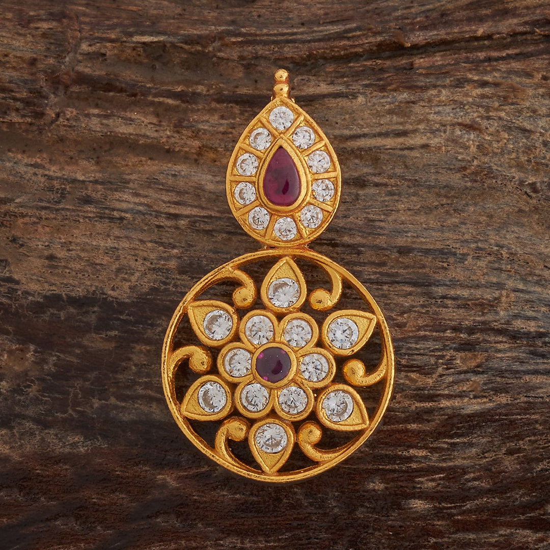 Pure 92.5 Silver Gold Plated Silver Temple Pendant With White Stones
