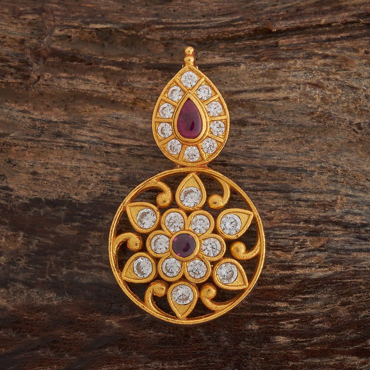 Pure 92.5 Silver Gold Plated Silver Temple Pendant With White Stones