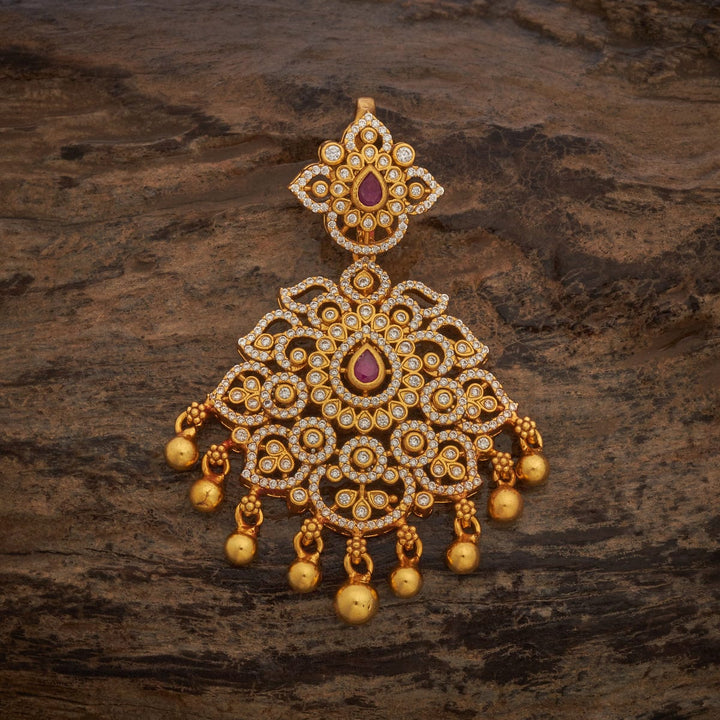 Pure 92.5 silver Cz Stone Floral Design Temple Pendant with Dangling Beads