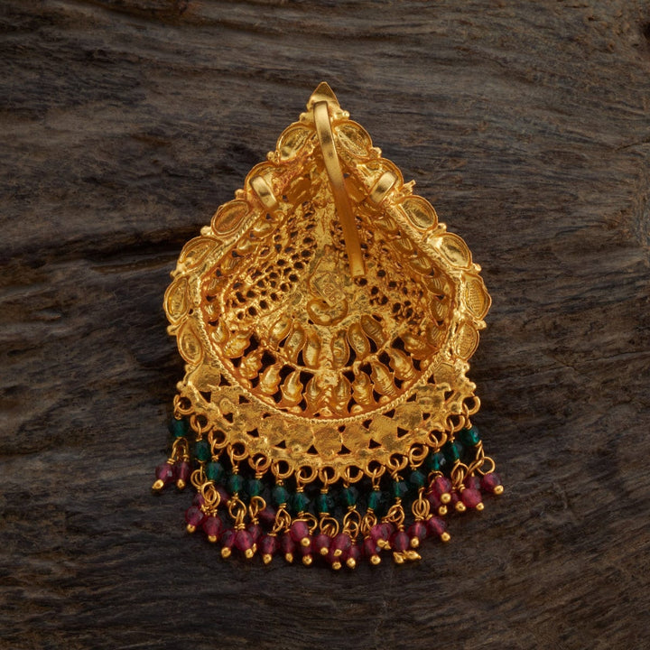Pure 92.5 silver Gold Plated Leafy Motif Temple Pendant with Dangling Beads