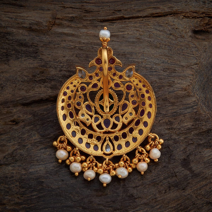 Pure 92.5 silver Oval Pattern Temple Pendant with Dangling Pearls