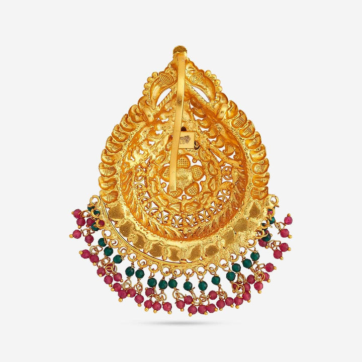 Pure 92.5 silver Gold Plated Multi-Stone Teardrop with Mango Design Temple Pendant