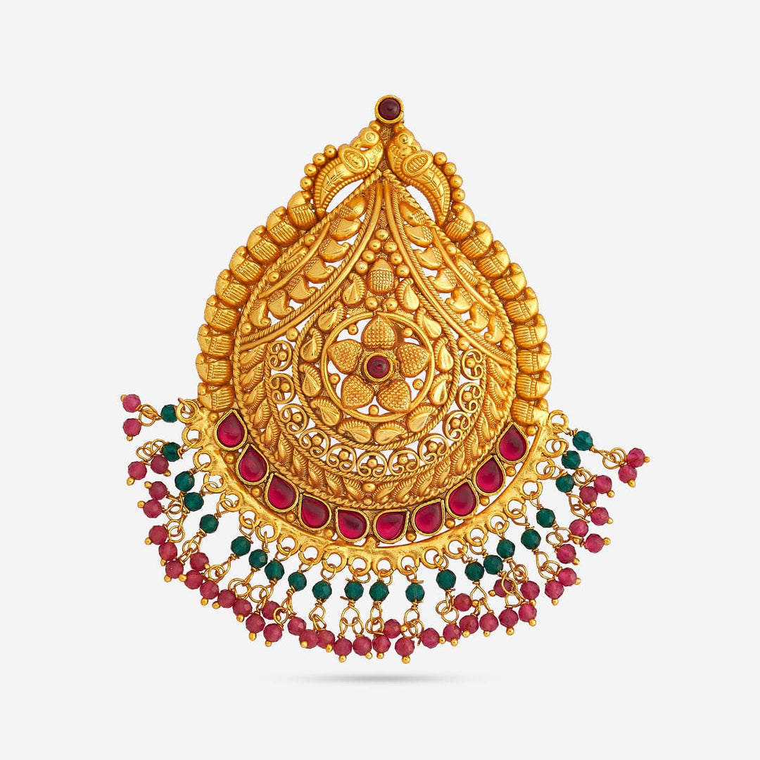 Pure 92.5 silver Gold Plated Multi-Stone Teardrop with Mango Design Temple Pendant