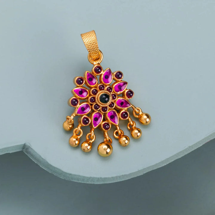 Pure 92.5 silver Floral Design Pendant with Dangling Beads
