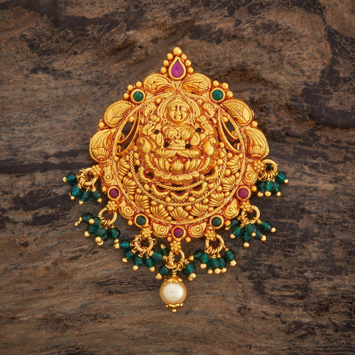 Pure 92.5 Silver Lakshmi Pendant with Green dangling Beads