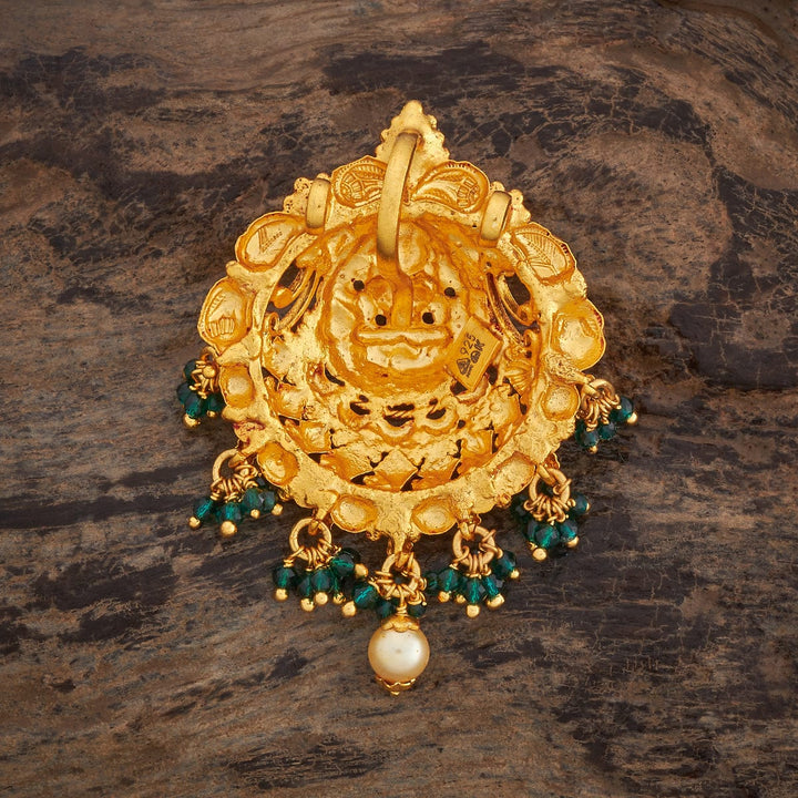 Pure 92.5 Silver Lakshmi Pendant with Green dangling Beads