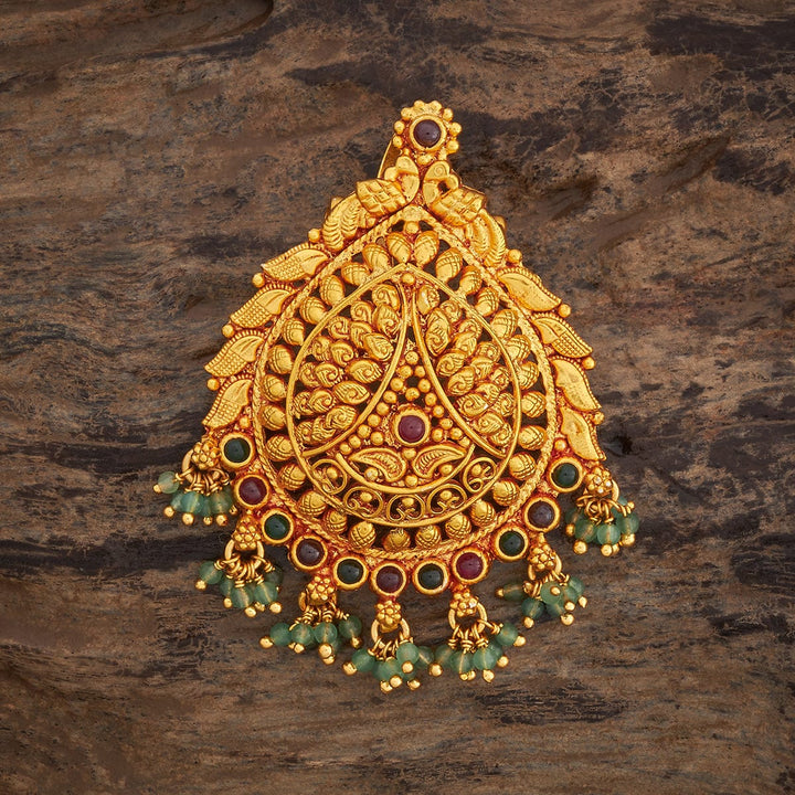 Pure 92.5 Silver Gold Plated Ruby Green Ethnic Temple Pendant