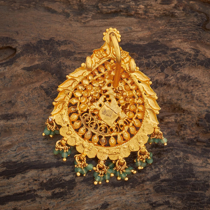 Pure 92.5 Silver Gold Plated Ruby Green Ethnic Temple Pendant