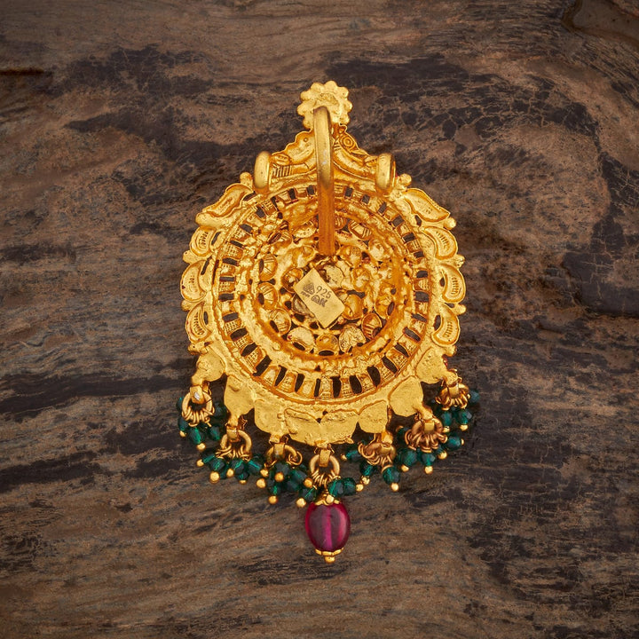 Pure 92.5 Silver Gold Plated Mandala Design Temple Pendant with Gemstone Detailing