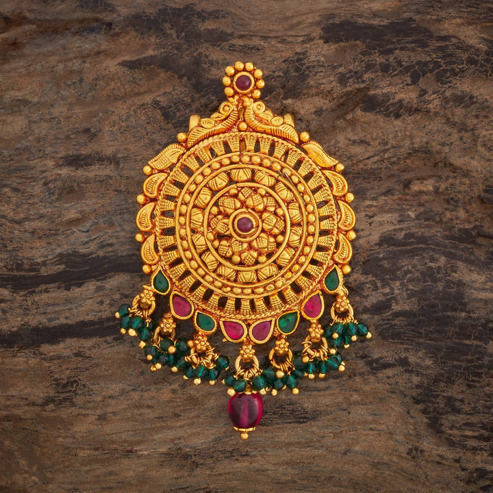 Pure 92.5 Silver Gold Plated Mandala Design Temple Pendant with Gemstone Detailing