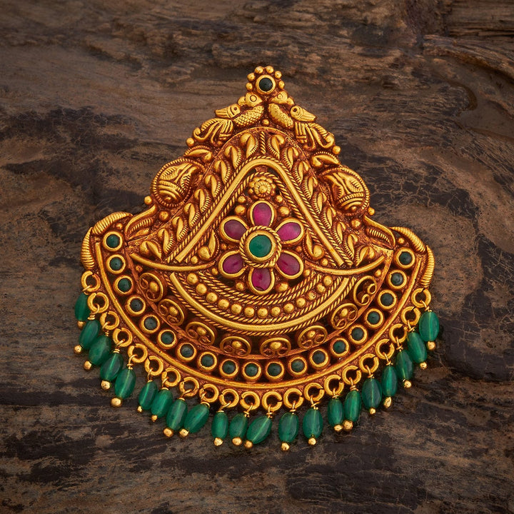 Pure 92.5 Silver Gold Plated Geometric Design Pendant with Gemstone Details and Dangling Beads