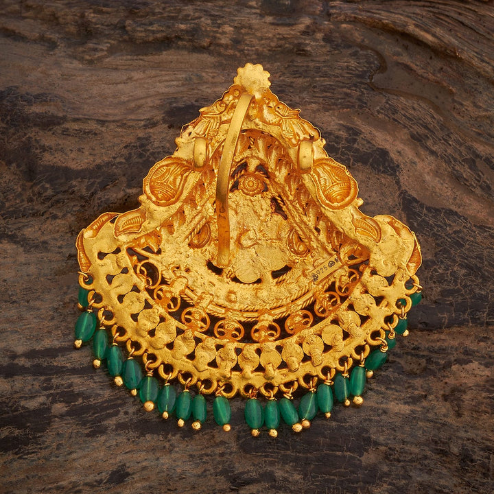 Pure 92.5 Silver Gold Plated Geometric Design Pendant with Gemstone Details and Dangling Beads