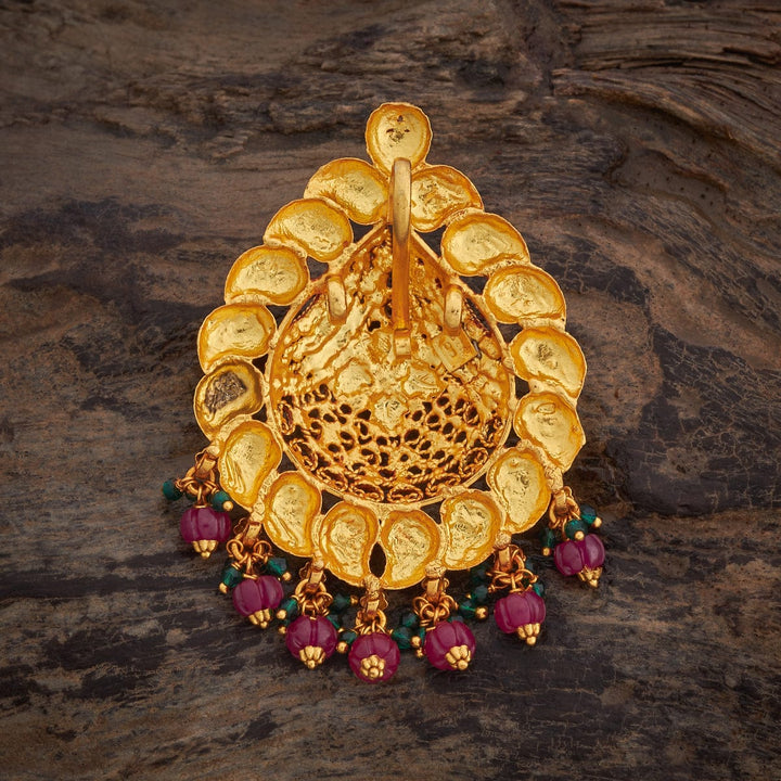 Pure 92.5 silver Gold Plated Oxidized Mango Motif Temple Pendant with Dangling Beads