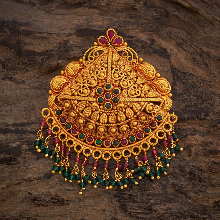 Pure 92.5 Silver Ethnic Gold-Plated Triangular Pendant with Gemstone Embellishments