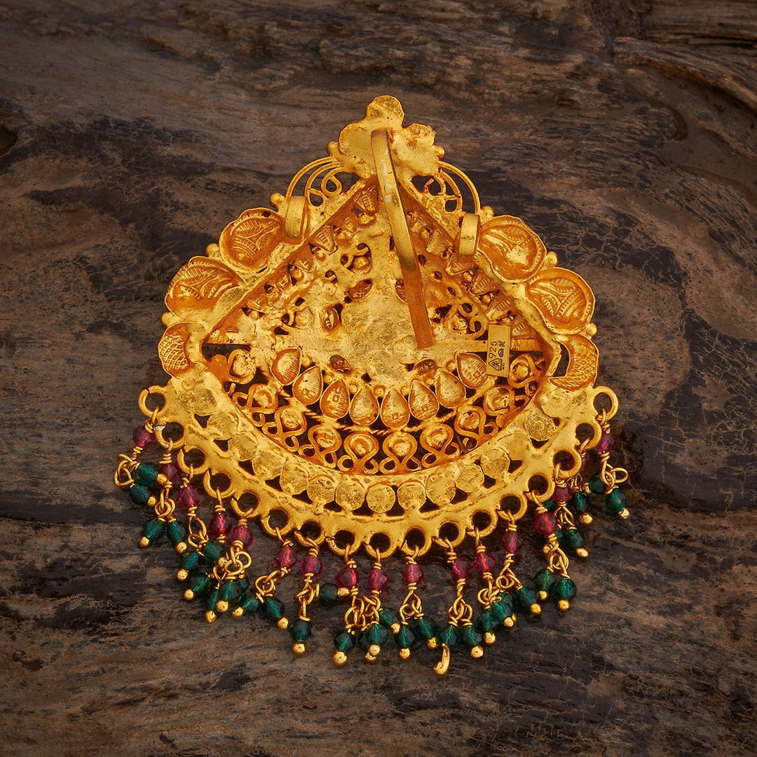 Pure 92.5 Silver Ethnic Gold-Plated Triangular Pendant with Gemstone Embellishments