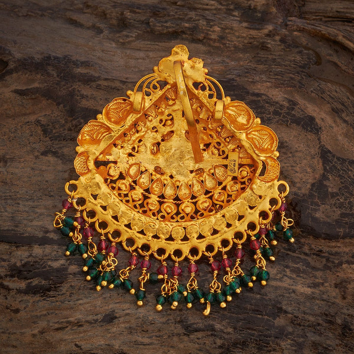 Pure 92.5 Silver Ethnic Gold-Plated Triangular Pendant with Gemstone Embellishments