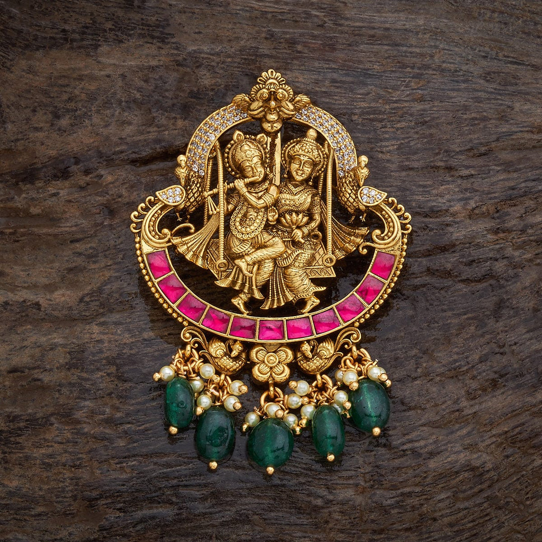 Pure 92.5 silver Gold Plated Radha Krishna Jhoola Pendant with Dangling Beads