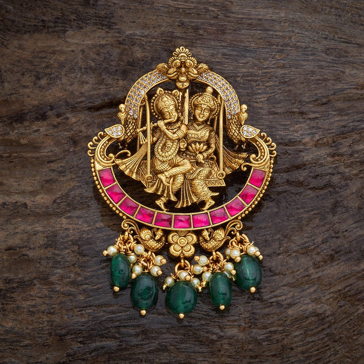 Pure 92.5 silver Gold Plated Radha Krishna Jhoola Pendant with Dangling Beads