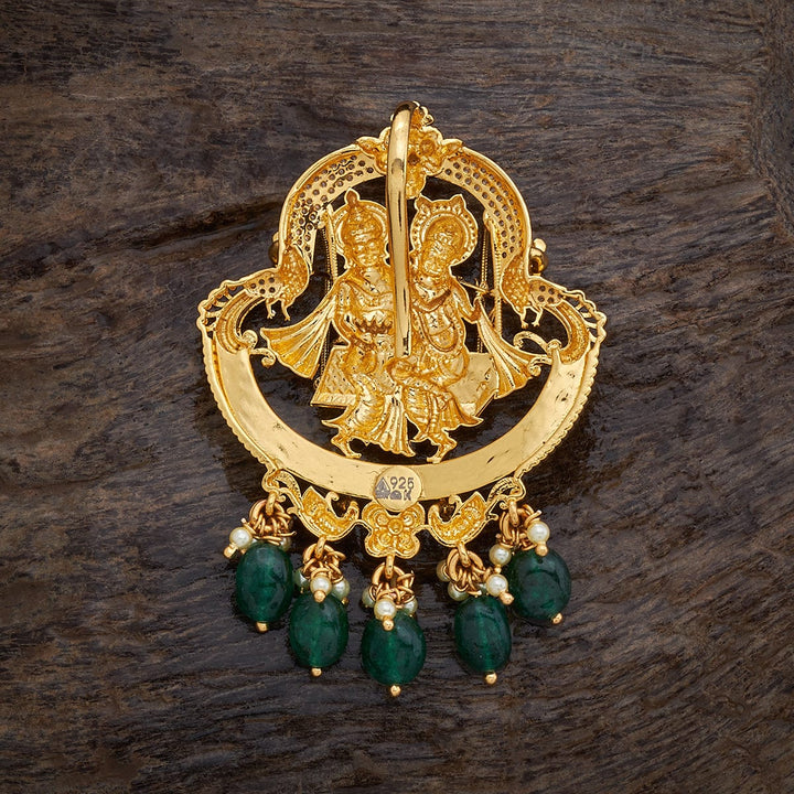 Pure 92.5 silver Gold Plated Radha Krishna Jhoola Pendant with Dangling Beads