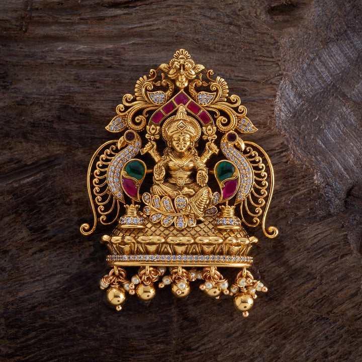 Pure 92.5 silver Gold Plated Divine Lakshmi Temple Pendant with Dangling Beads