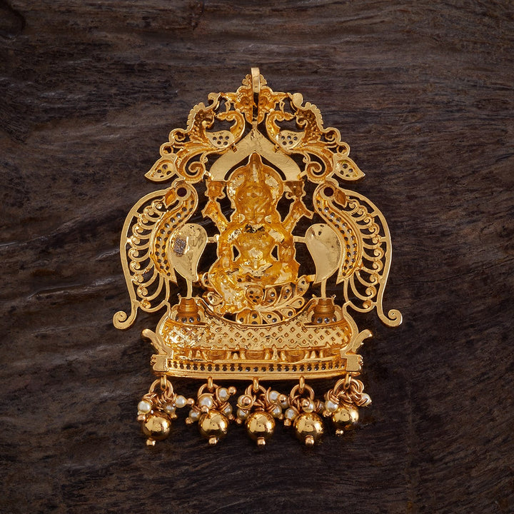 Pure 92.5 silver Gold Plated Divine Lakshmi Temple Pendant with Dangling Beads