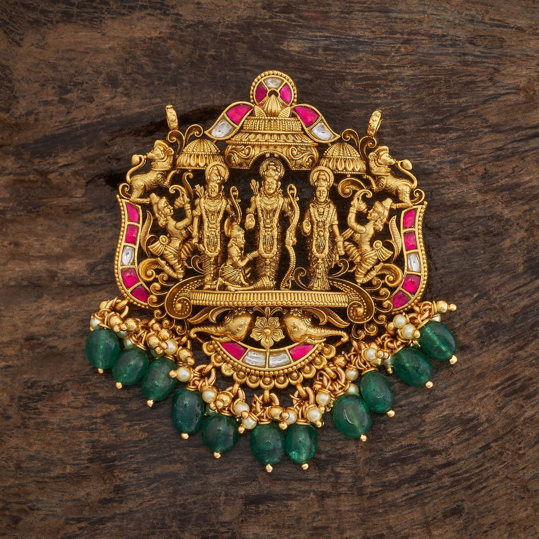 Pure 92.5 Silver Ram Darbar Pendant With Pink-White Stones And Dangling Pearls And Beeds