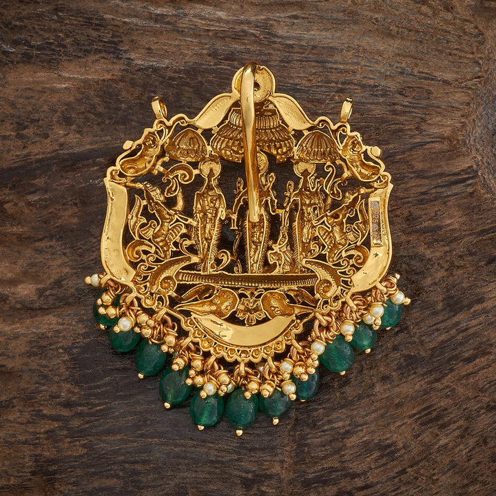 Pure 92.5 Silver Ram Darbar Pendant With Pink-White Stones And Dangling Pearls And Beeds