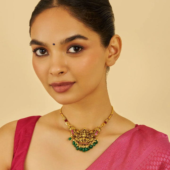 92.5 Pure Silver Flower and Lakshmi Motif Temple Pendant