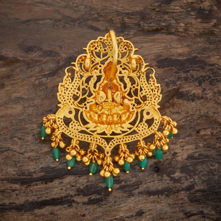 Pure 92.5 silver Gold Plated Seated Lakshmi Lotus Temple Pendant with dangling Beads
