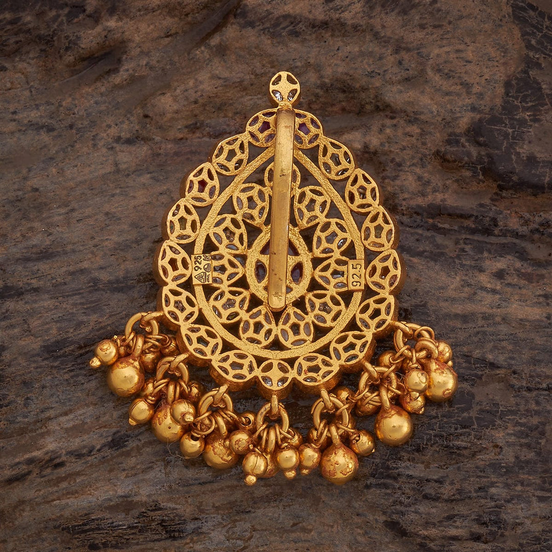 Pure 92.5 silver Gold Plated Pear-Shaped Multi-Stone Temple Pendant