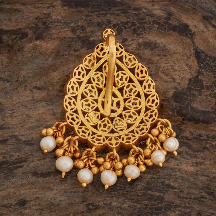 Pure 92.5 silver Gold Plated Pear-Shaped Multi-Stone Temple Pendant