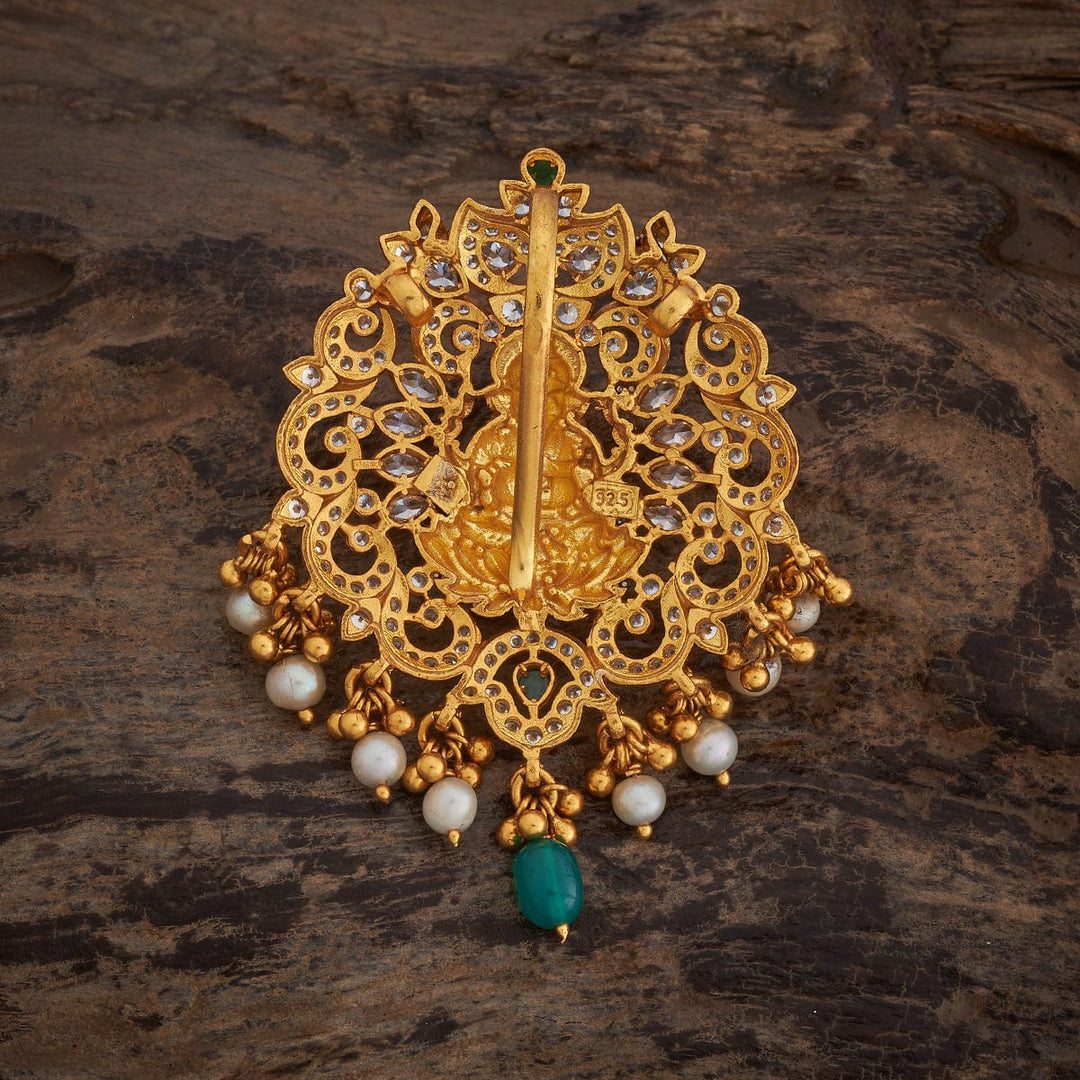 Pure 92.5 silver Ganapathi Pendant With CZ Stones And Dangling Beads and Pearls