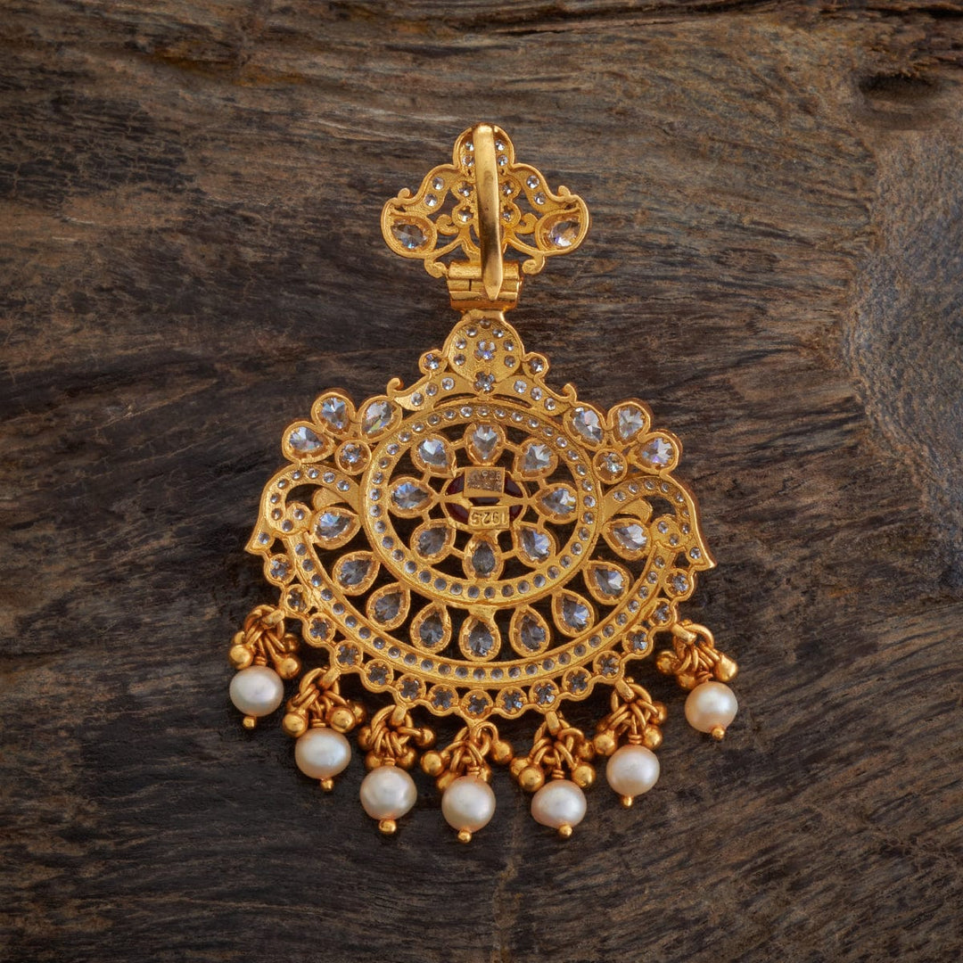 92.5 Pure Silver Flower Design Festive Temple Pendant