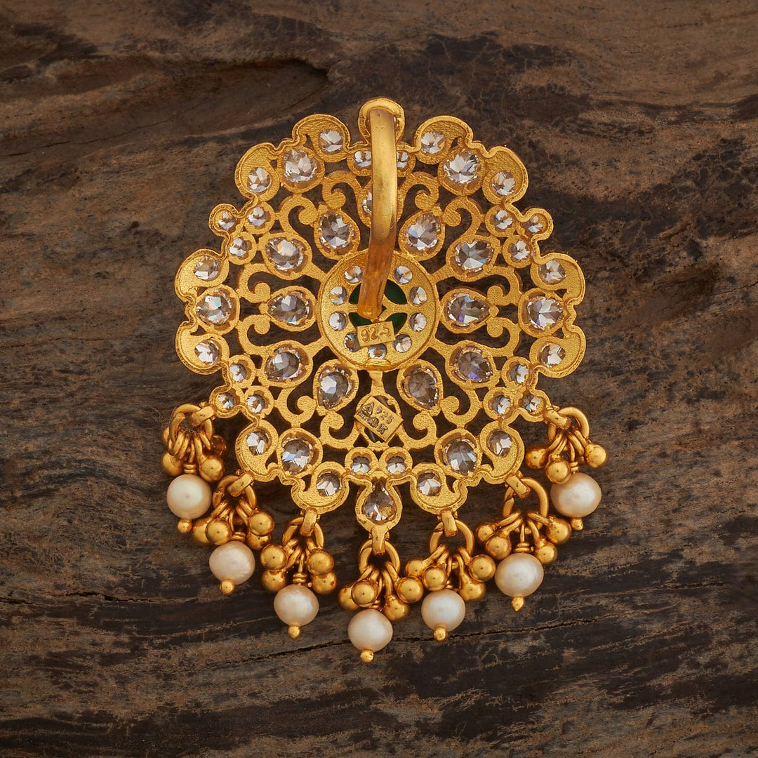 Pure 92.5 silver Floral Design CZ Pendant with Gemstone and Dangling Beads