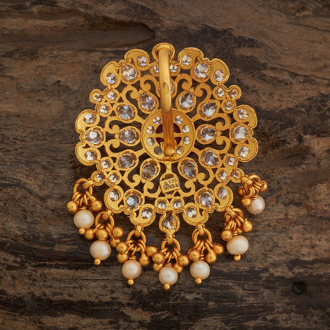 Pure 92.5 silver Gold Plated Flower Motif Circle Design Silver Temple Pendant