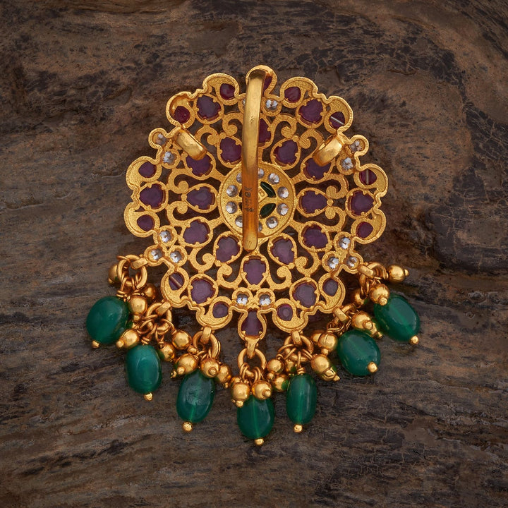 Pure 92.5 silver Floral Design CZ Pendant with Gemstone and Dangling Beads