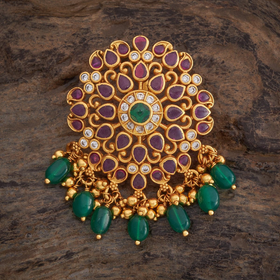 Pure 92.5 silver Floral Design CZ Pendant with Gemstone and Dangling Beads