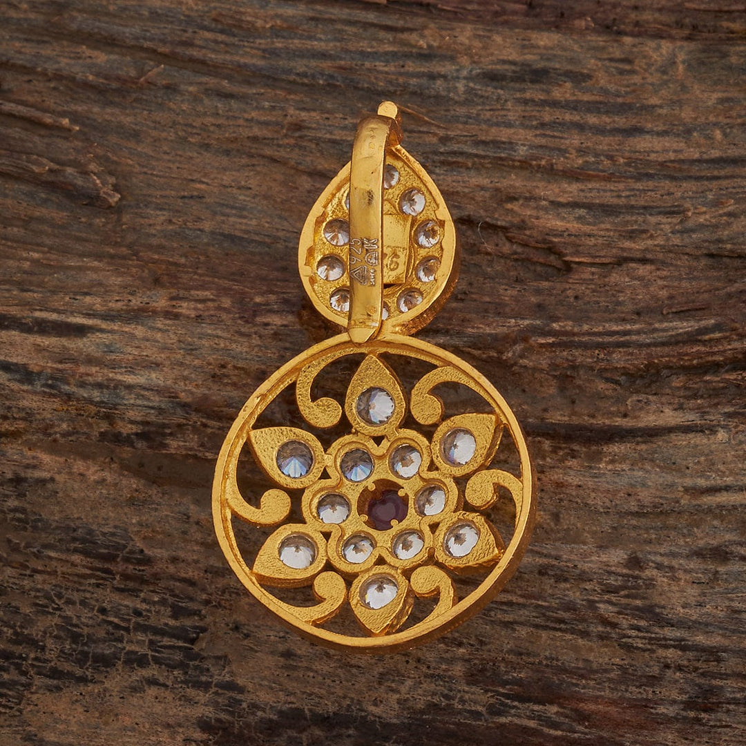 Pure 92.5 Silver Gold Plated Silver Temple Pendant With White Stones