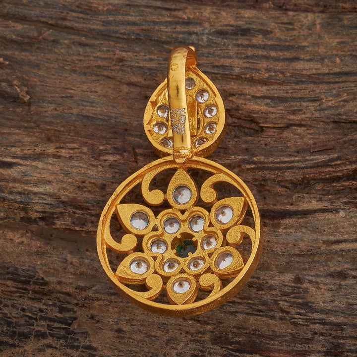 Pure 92.5 Silver Gold Plated Silver Temple Pendant With White Stones