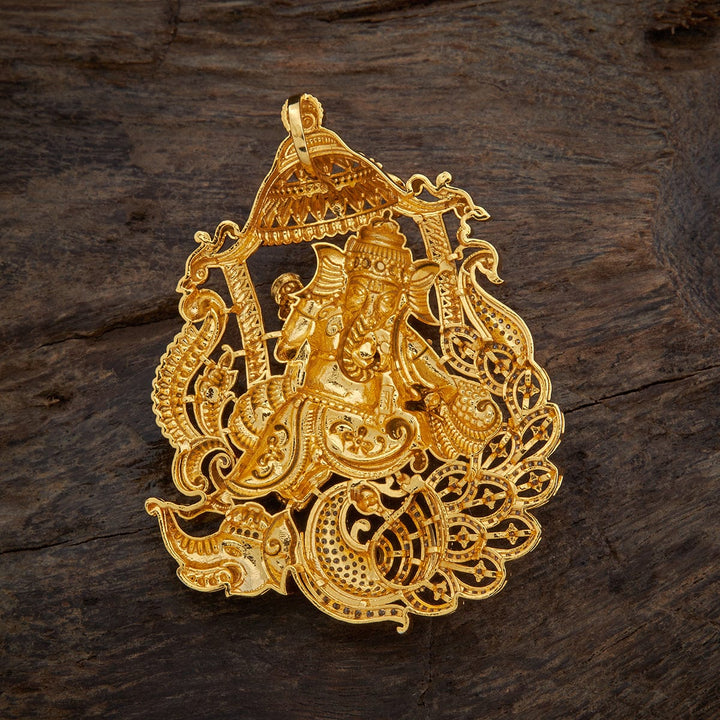 Pure 92.5 silver Gold Plated Lord Ganesha Temple Pendant with Peacock & CZ Stones