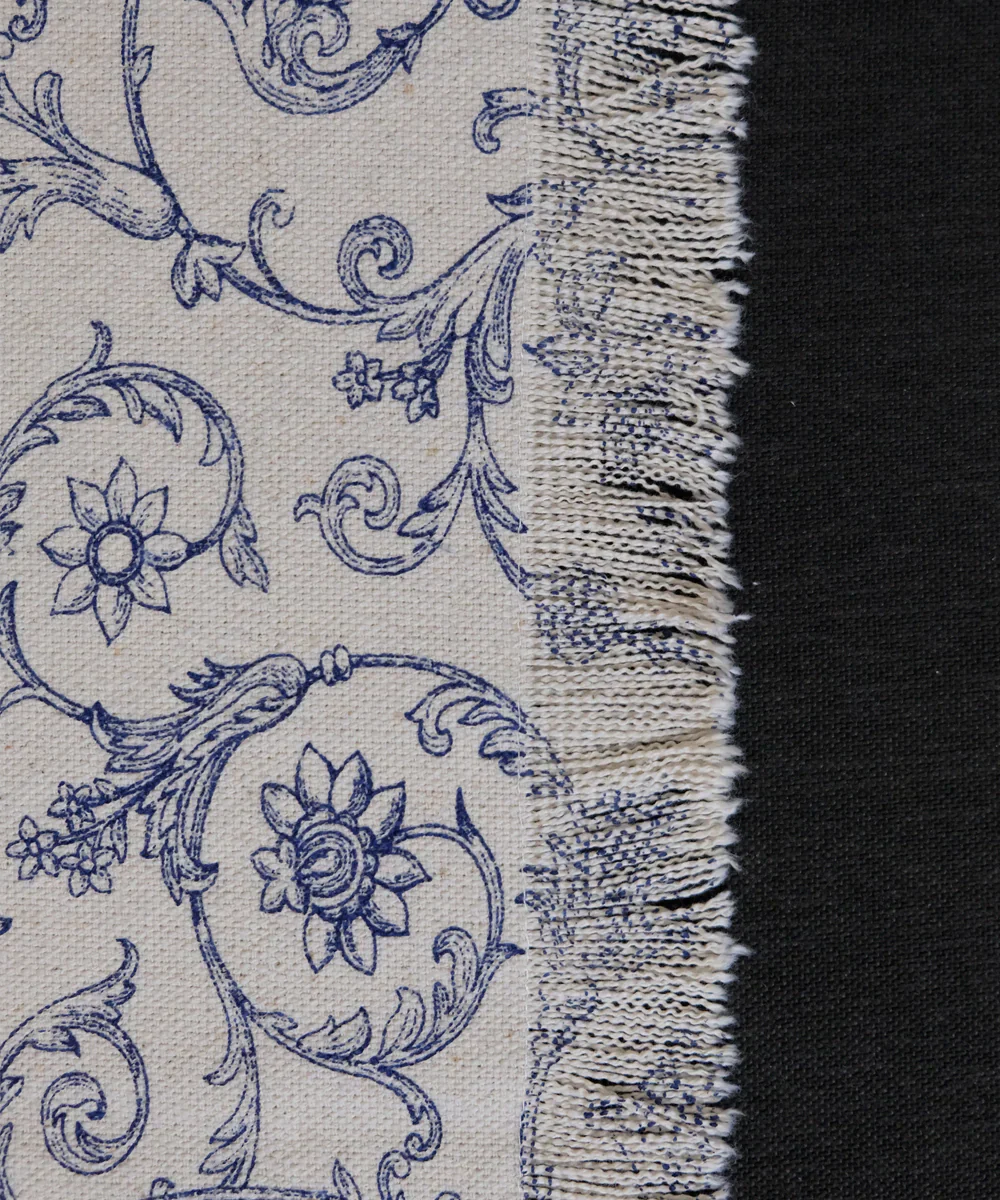 White & Blue Printed Cotton Slub Sofa Throw | SHOBITAM