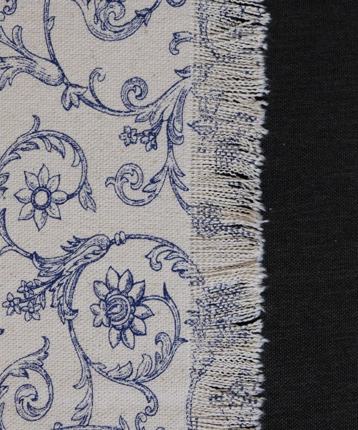 White & Blue Printed Cotton Slub Sofa Throw | SHOBITAM