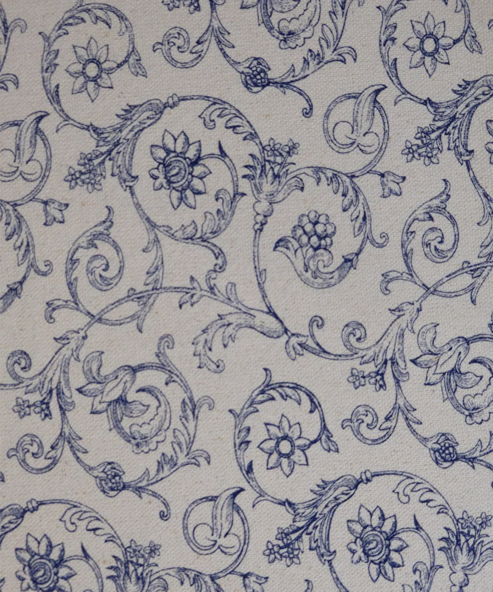 White & Blue Printed Cotton Slub Sofa Throw | SHOBITAM