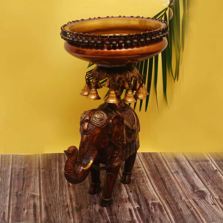 BRASS ELEPHANT URLI WITH ANTIQUE FINISH 20*17*12 | SHOBITAM