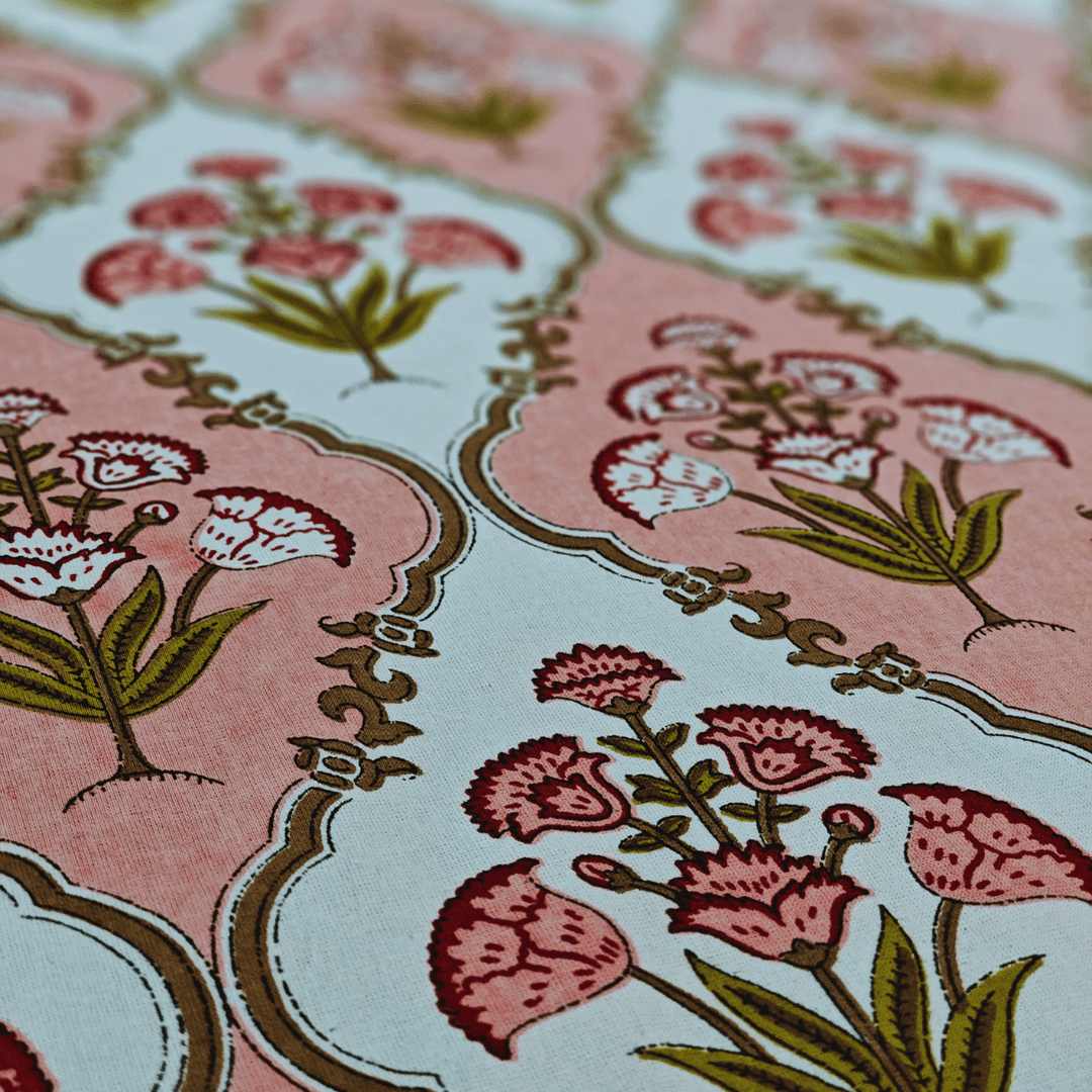 Ariana 6 Seater Dining Table Cover, Block Print, 100% Cotton, 60" x 90"|SHOBITAM