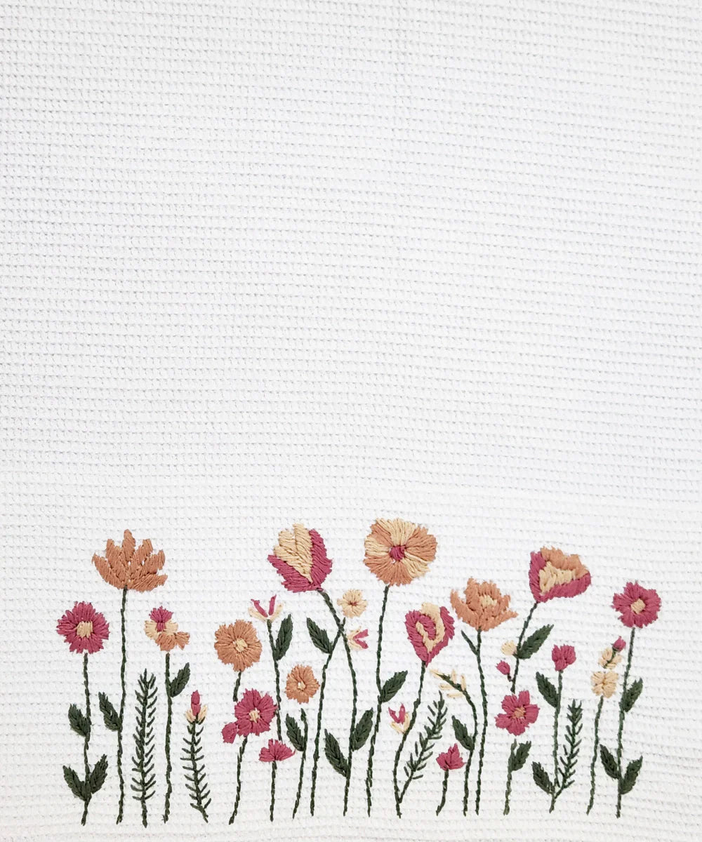 Embroidered 1 Pc Bath and 2 Pcs Hand Towel Set | Cotton Waffle Fabric | White | SHOBITAM