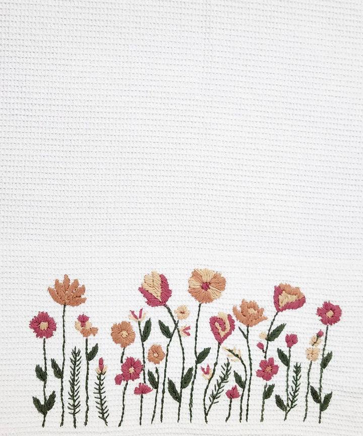 Embroidered 1 Pc Bath and 2 Pcs Hand Towel Set | Cotton Waffle Fabric | White | SHOBITAM