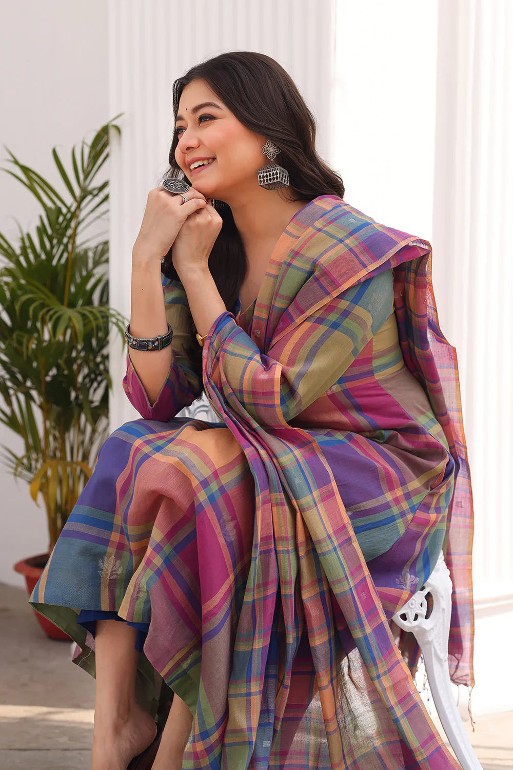 Handloom Multicolour Shalpa Motifs Zari Jamdani Kurta Set with Dupatta | SHOBITAM